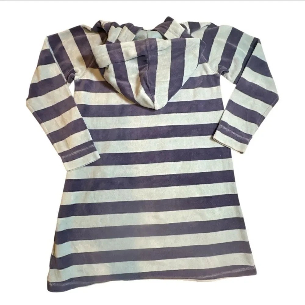 Mini Boden Striped Soft Velour Toweling Hoodie Dress Unisex Size 7-8